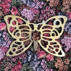 Vintage Gold Tone Brass Butterfly Trivet Wall Hanging
